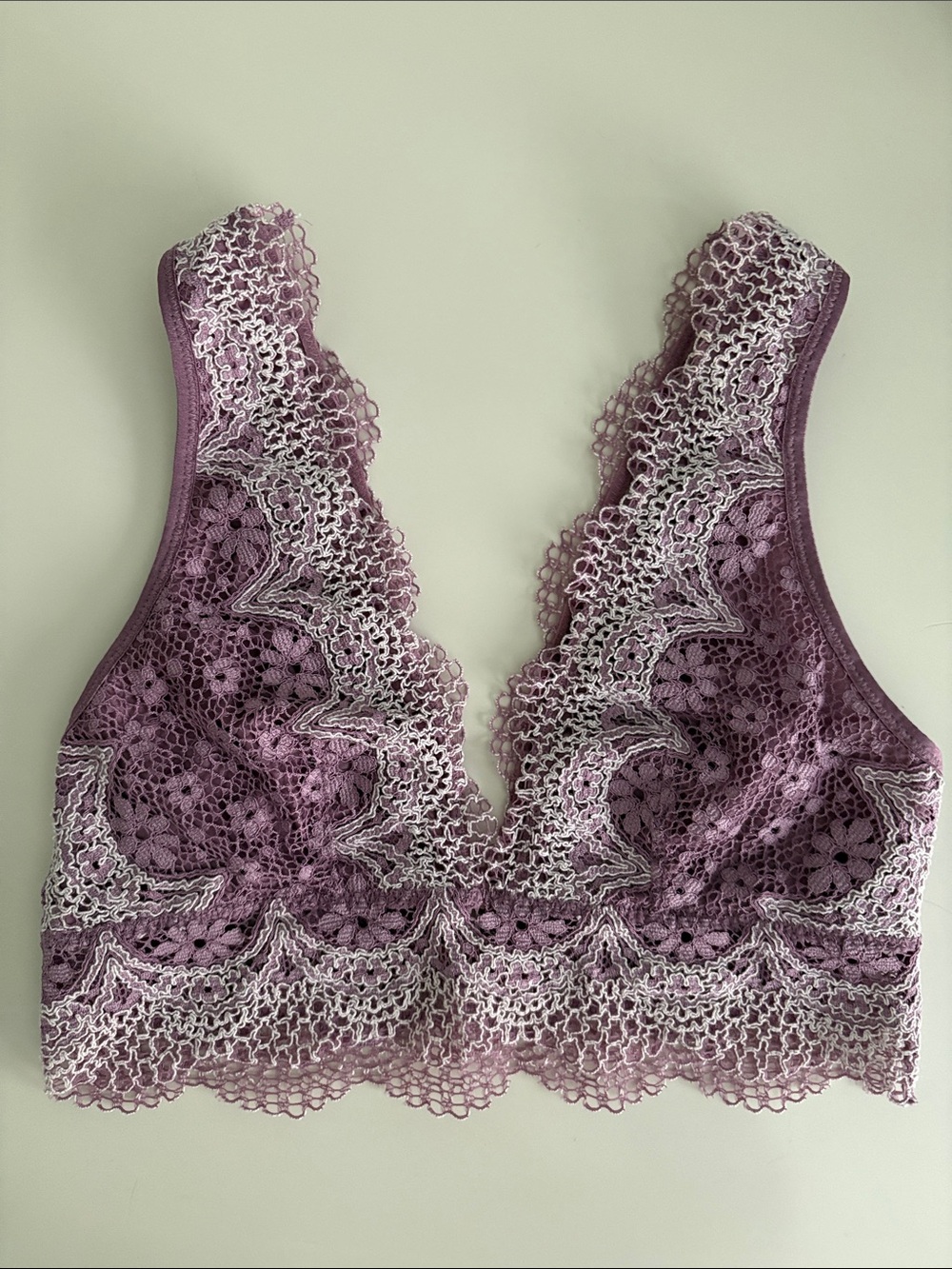 NWOT Victoria’s Secret Purple and White Lace Bralette Size Small